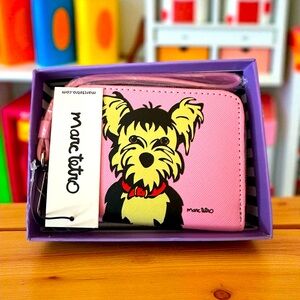 Marc Tetro Yorkie Pink Wallet - Wristlet with Striped Lining NEW Gift BOX